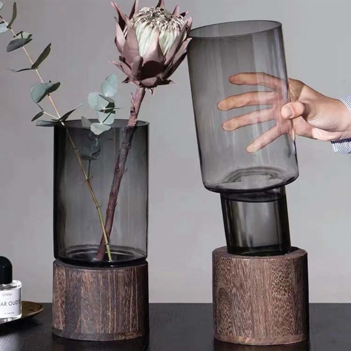 Livonez – Glas - en houten bloemenvaas - LivonezLIV - MAAT 1 - PZP - 804