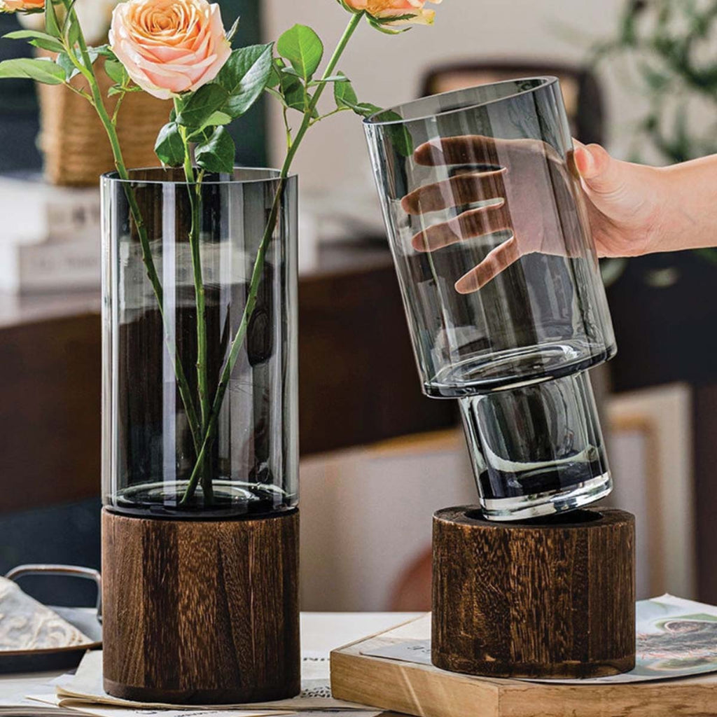 Livonez – Glas - en houten bloemenvaas - LivonezLIV - MAAT 1 - PZP - 804