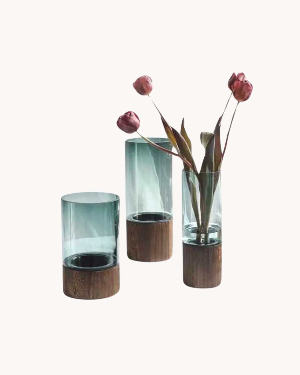 Livonez – Glas - en houten bloemenvaas - LivonezLIV - MAAT 1 - PZP - 804