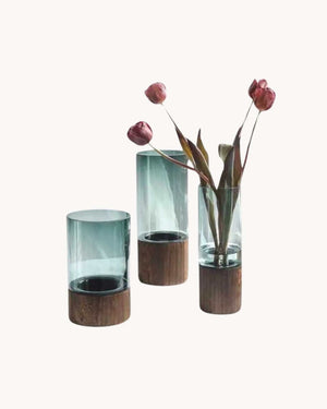 Livonez – Glas - en houten bloemenvaas - LivonezLIV - MAAT 1 - PZP - 804