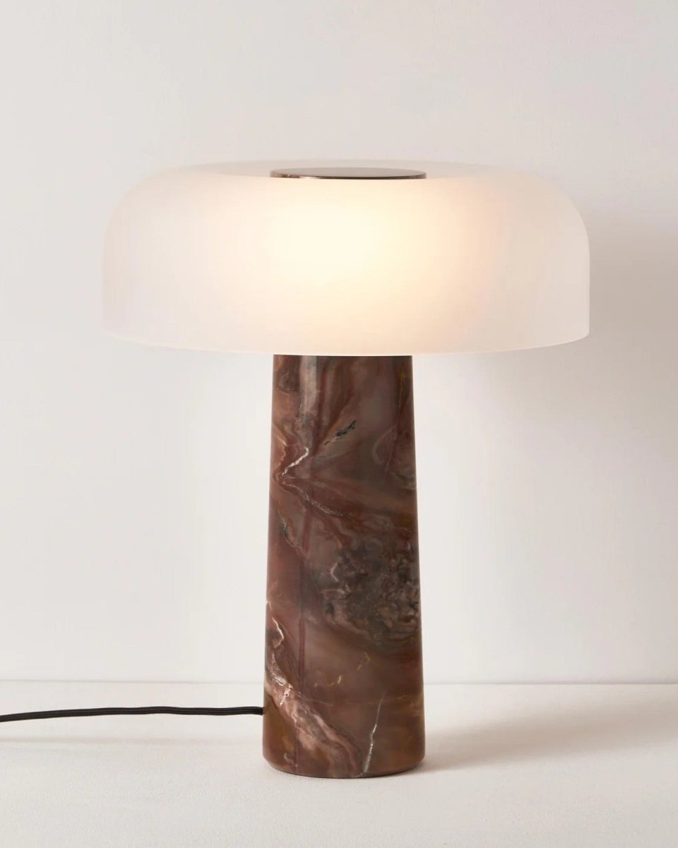 Livonez – Glas en Marmer Tafellamp - LivonezLIV - WITBEIGE TRAVERTIJN - YOK - 351
