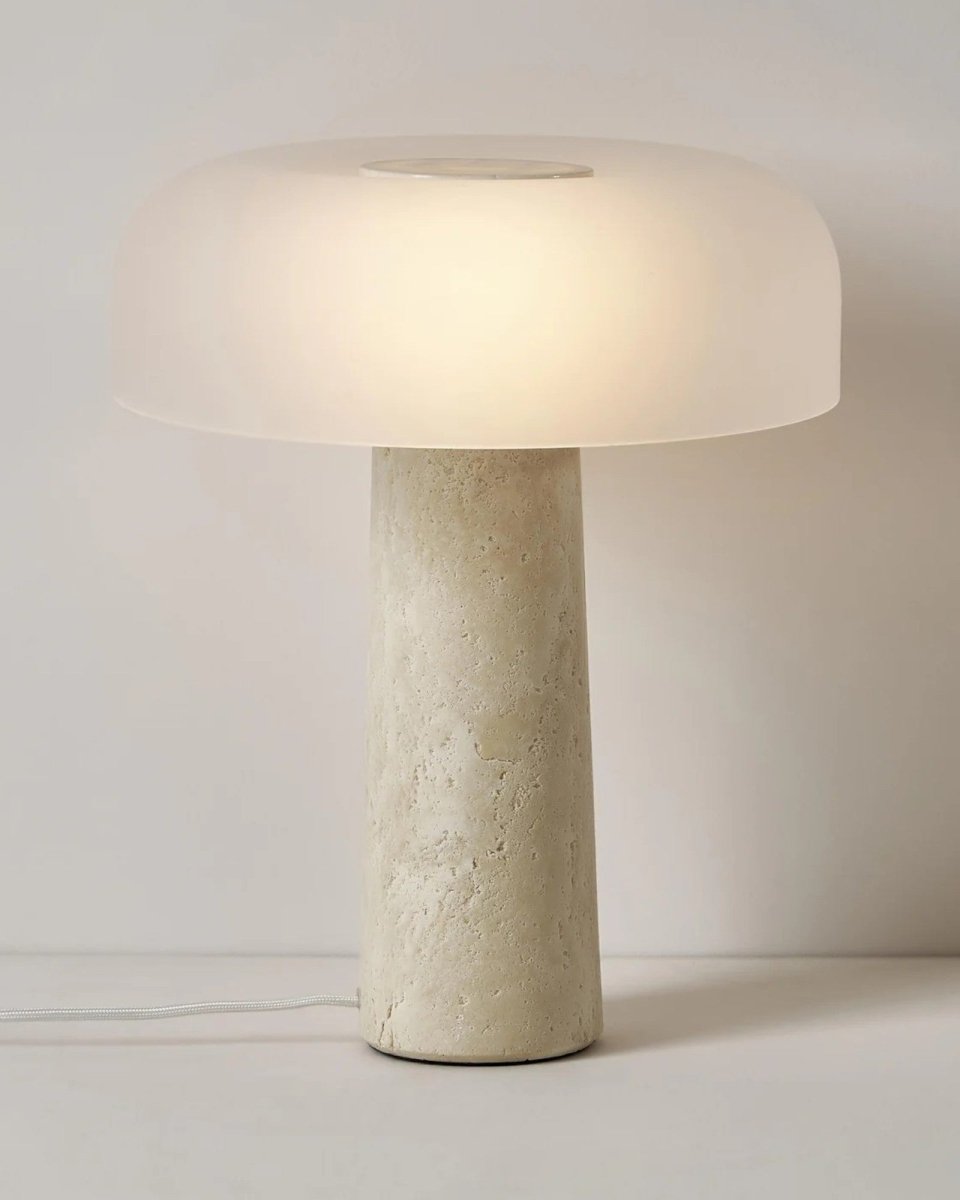 Livonez – Glas en Marmer Tafellamp - LivonezLIV - WITBEIGE TRAVERTIJN - YOK - 351