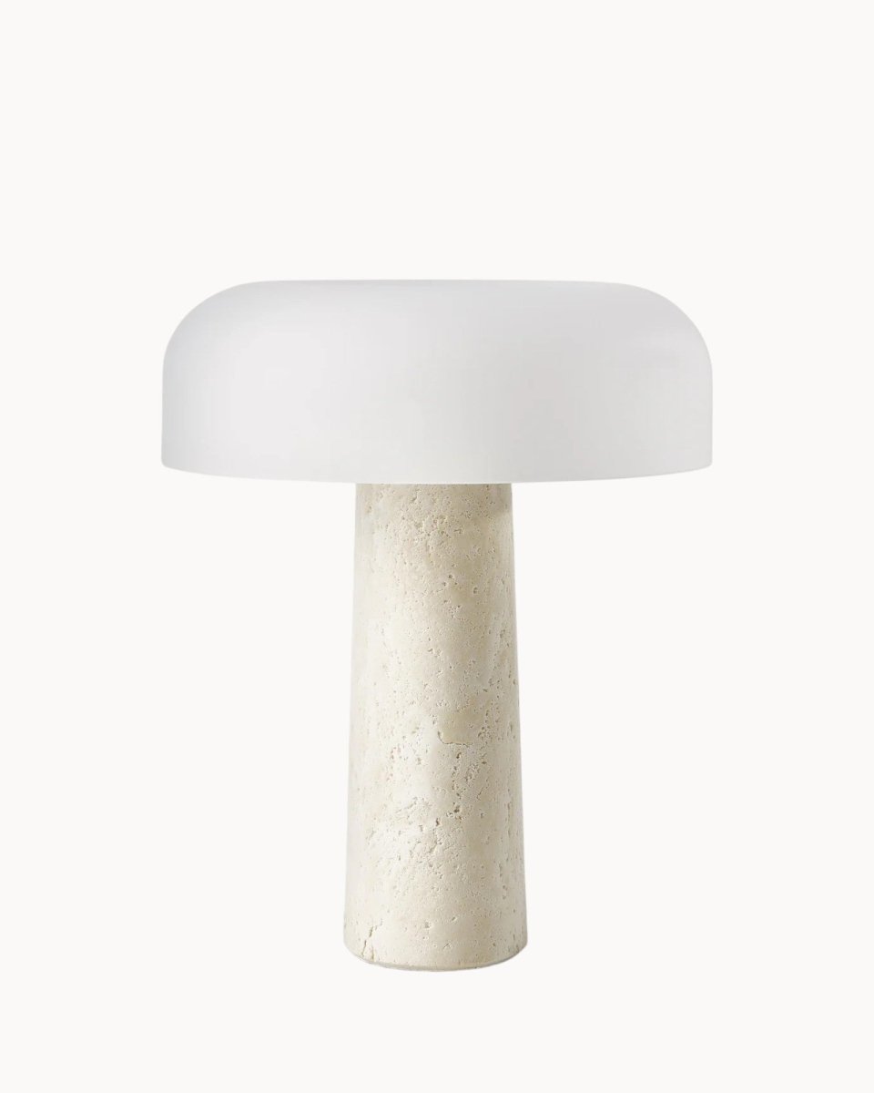 Livonez – Glas en Marmer Tafellamp - LivonezLIV - WITBEIGE TRAVERTIJN - YOK - 351