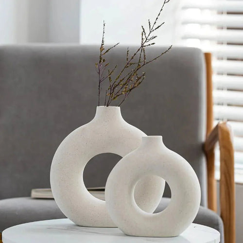 Livonez - Keramische Ronde Vaas met Elegant Open Ontwerp - LivonezLIV - ZWART S - JEF - 693