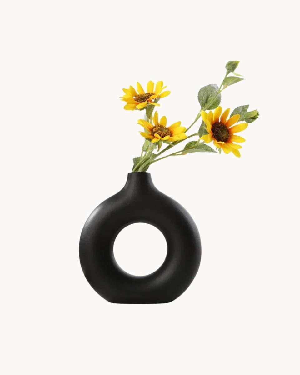 Livonez - Keramische Ronde Vaas met Elegant Open Ontwerp - LivonezLIV - ZWART S - JEF - 693