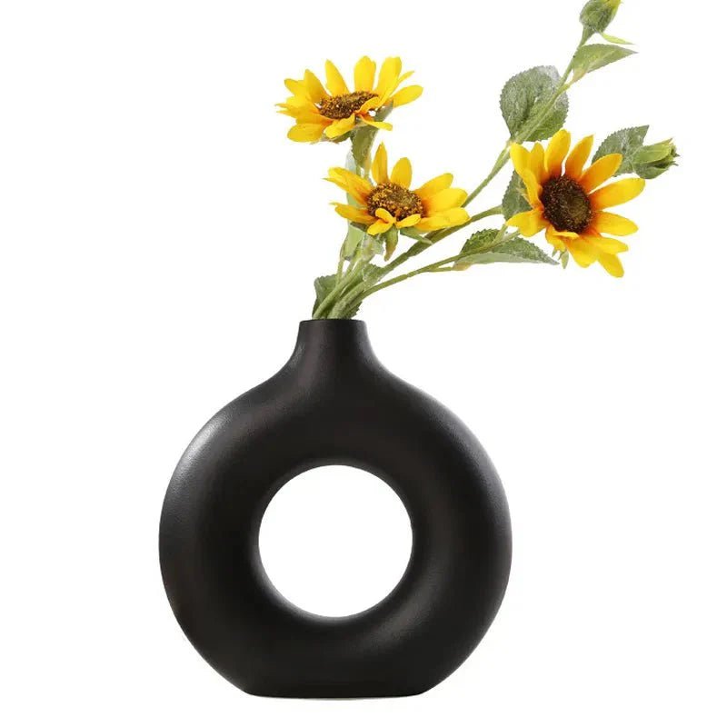 Livonez - Keramische Ronde Vaas met Elegant Open Ontwerp - LivonezLIV - ZWART S - JEF - 693